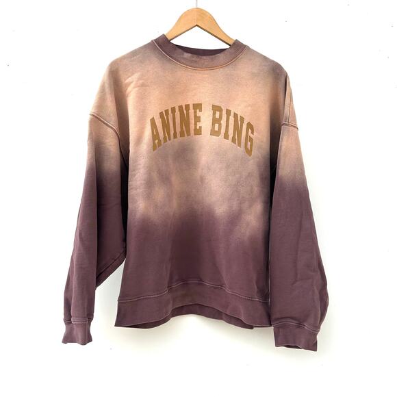 Anine Bing Harvey Crewneck Sweatshirt Washed Faded Burgundy Tie Dye Medium - Picture 4 of 11